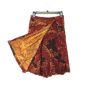 Vintage ~ Yoshi Skirt Skort ~ Palm Leaf Tribal Print ~ Brown Gold Black ~ Medium